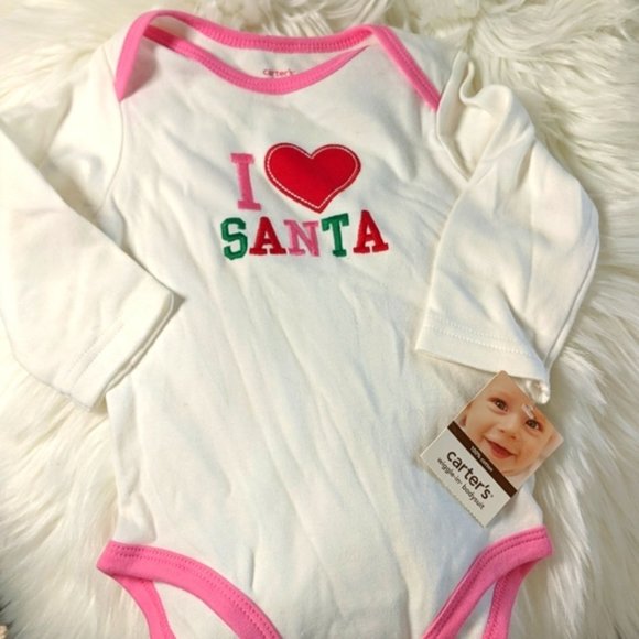 CARTER'S 9 Month White Bodysuit I Heart Love Santa Christmas NEW - Picture 2 of 5